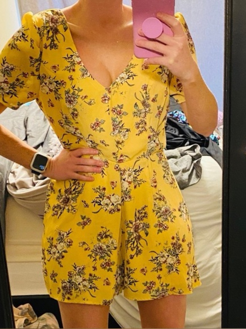Lush Yellow Floral V-Neck Tunic Romper